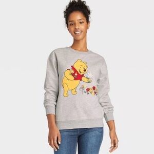 Women's Disney Winnie the Pooh Embroidered Flowers Graphic Sweatshirt -Gray